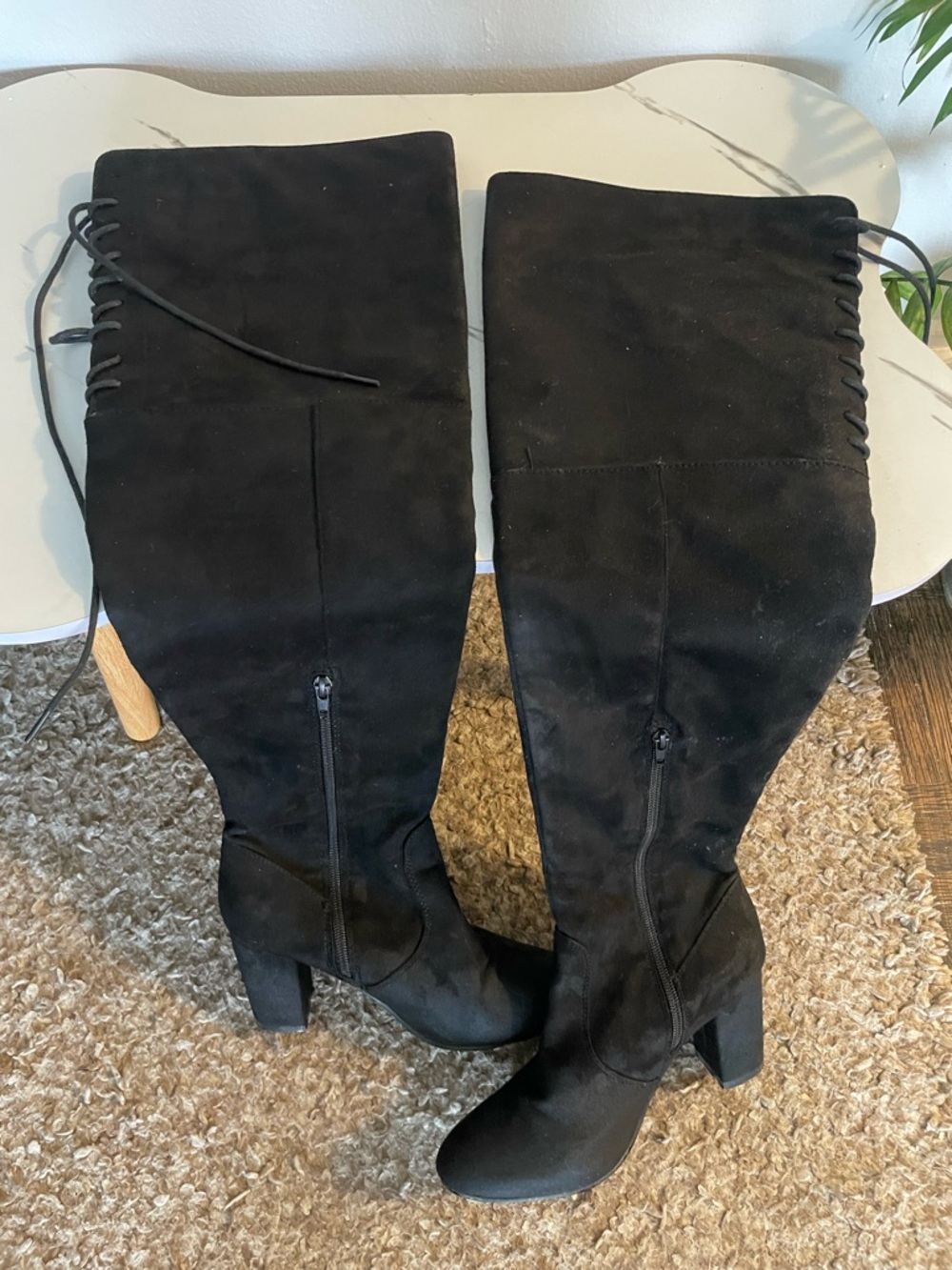 Women's Over-the-Knee Black Suede Block Heel Boots